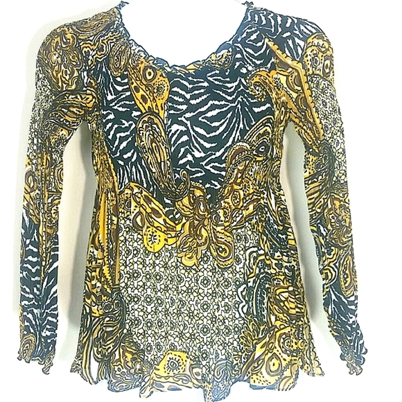 Sharagano Zebra Print Gold Baroque Paisley Tunic Top Long Sleeve Small S Mobwife - Picture 1 of 3